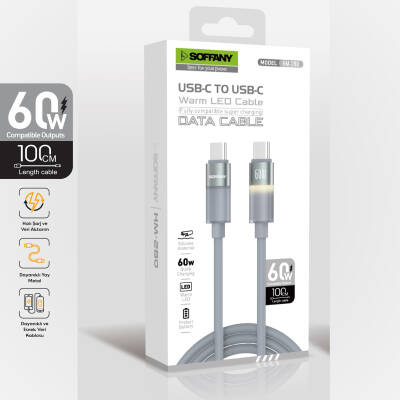 HM-280-012 USB-C to USB-C 60W Warm LED Şarj ve Data Kablosu – 1 Metre - 4