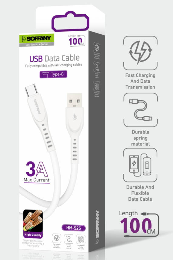 HM-525 USB to Type-C Şarj & Data Kablosu 3.0A - 3