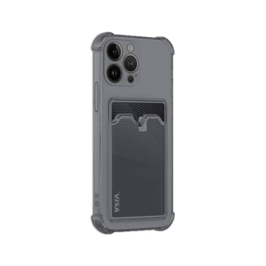 iPhone 11 Silikon Kart Cepli Elmas Desen Koruma Kılıfı Füme - 1