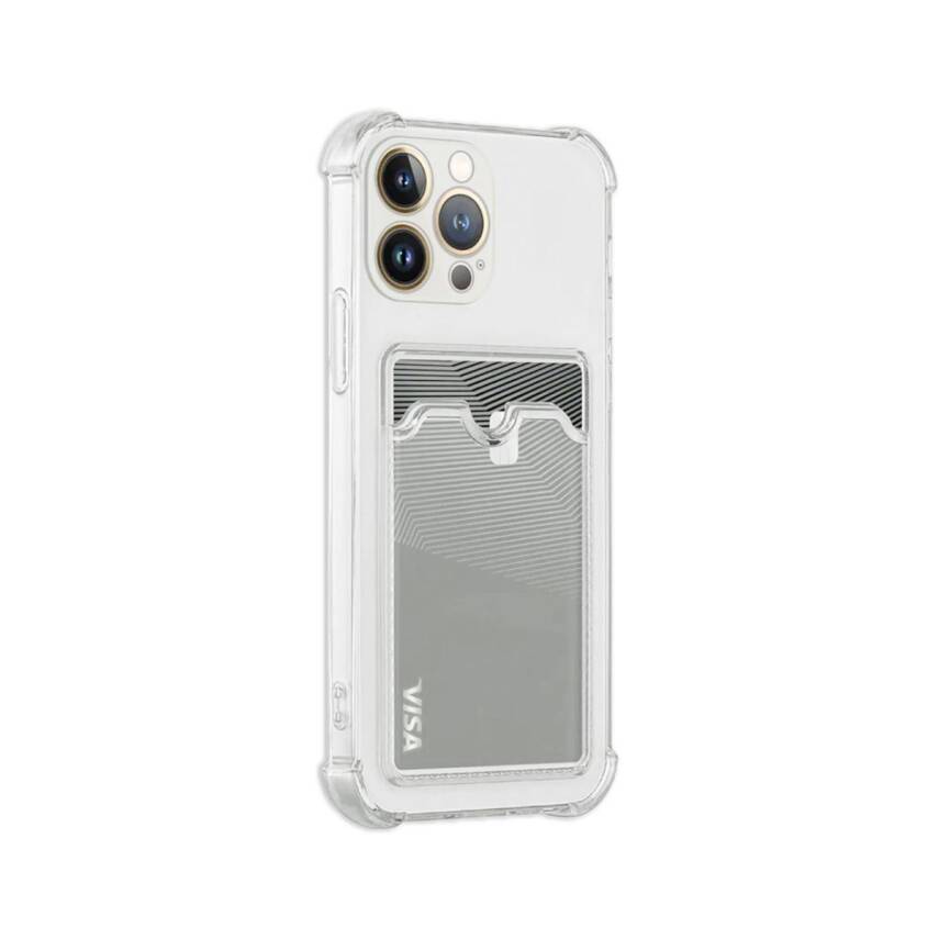 iPhone 12 Pro Max Silikon Kart Cepli Elmas Desen Koruma Kılıfı Beyaz - 1