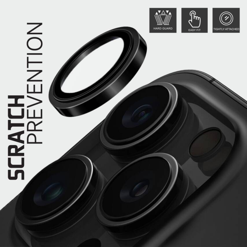 iPhone 13 Pro / 13 Pro Max Kamera Lens Koruyucu Cam - Siyah - 1