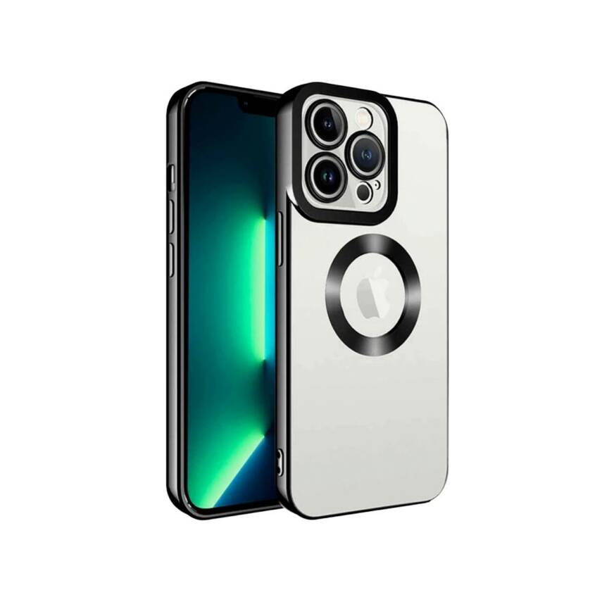 iPhone 16 Pro Max Metal Çerçeveli Şeffaf Mıknatıslı Kılıf Siyah - 1
