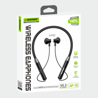 AP-18 Magnet Serisi Boyun Askılı Bluetooth 5.3 Kulaklık Siyah - 5