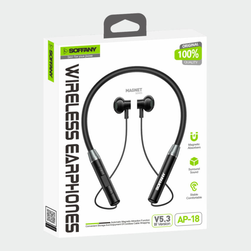 AP-18 Magnet Serisi Boyun Askılı Bluetooth 5.3 Kulaklık Siyah - 5