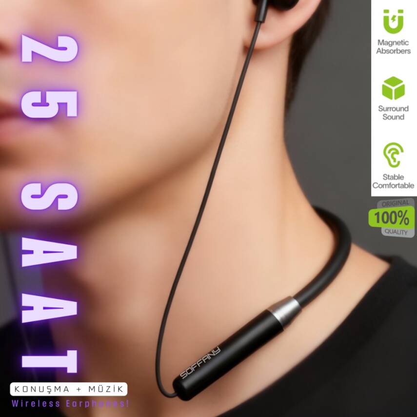 AP-18 Magnet Serisi Boyun Askılı Bluetooth 5.3 Kulaklık Siyah - 3