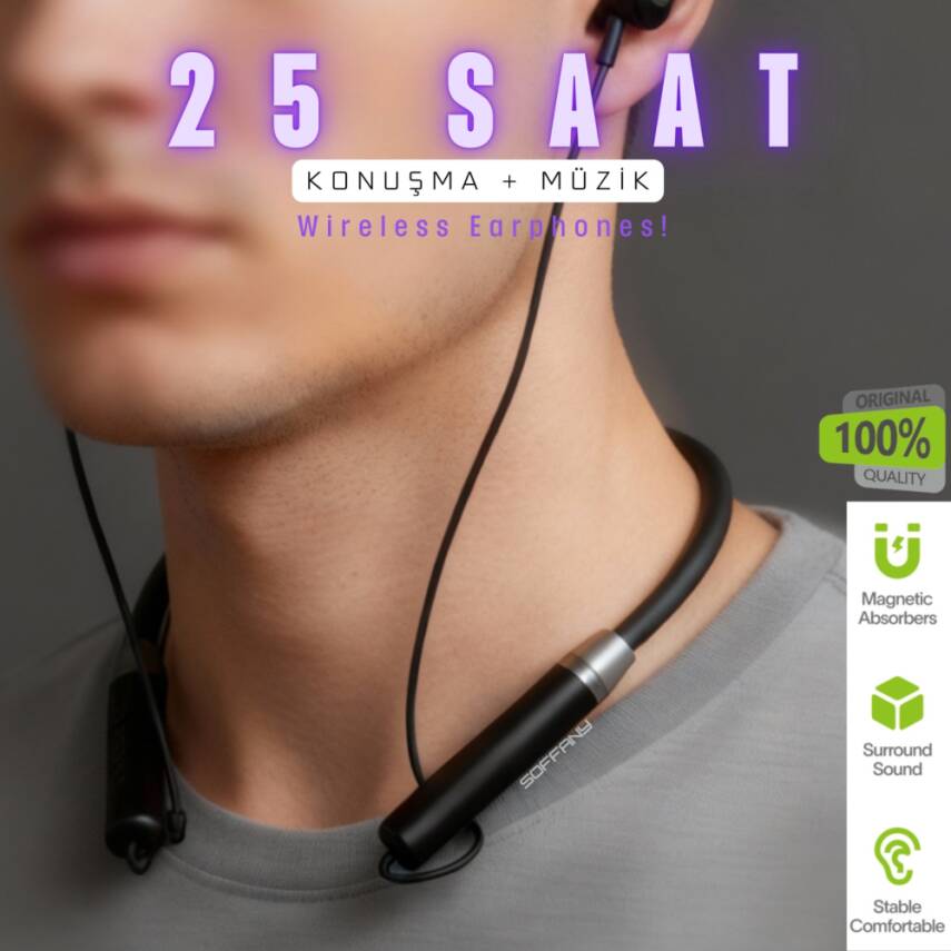 AP-18 Magnet Serisi Boyun Askılı Bluetooth 5.3 Kulaklık Siyah - 2