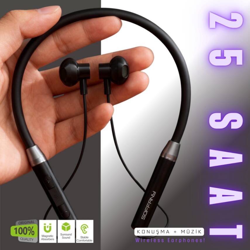 AP-18 Magnet Serisi Boyun Askılı Bluetooth 5.3 Kulaklık Siyah - 4