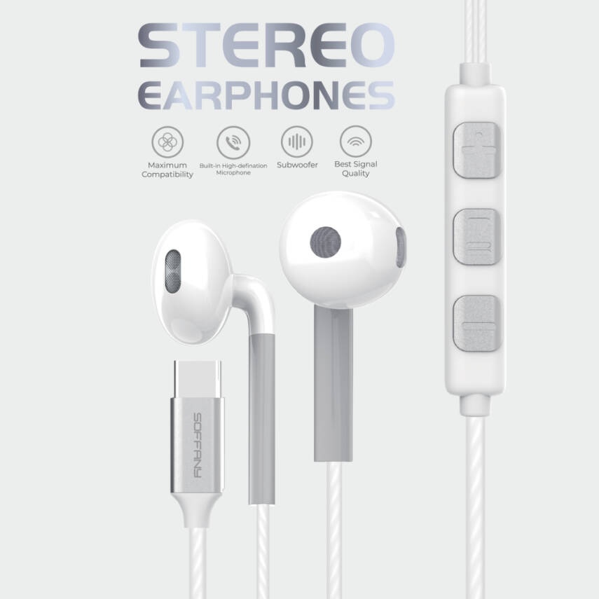 HF91-001 Type-C Girişli / Kablolu Kulaklık / Beyaz - 1