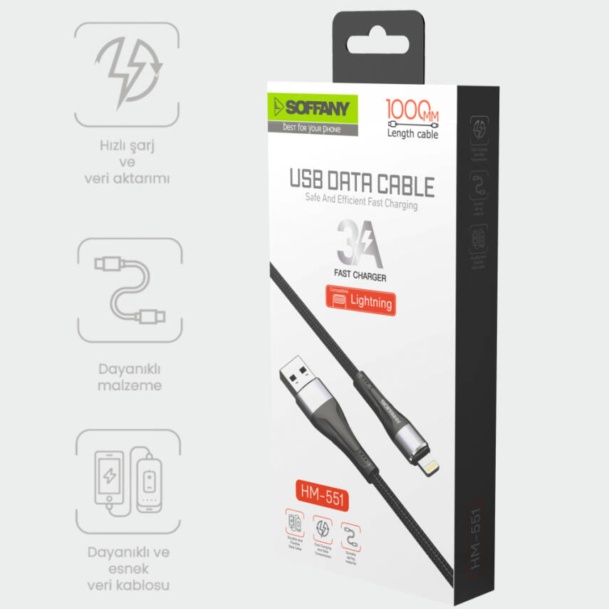 HM-551 USB to Lightning Şarj & Data Kablosu 3.0A - 2