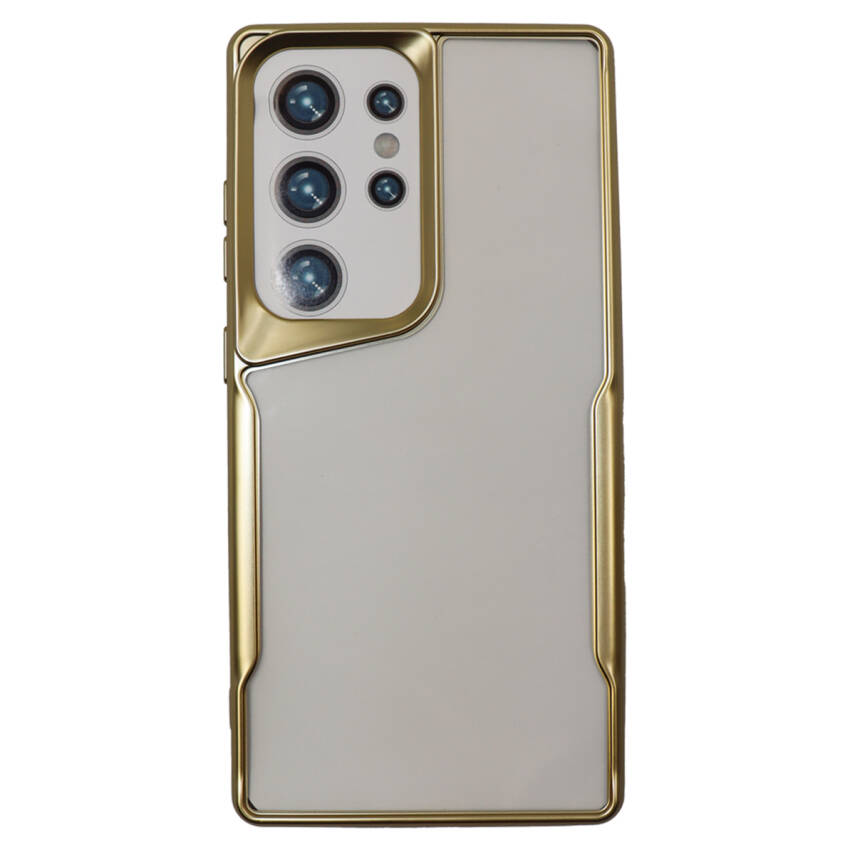 Samsung S24 Ultra Metal Kenarlı Şeffaf Telefon Kılıfı Gold - 1