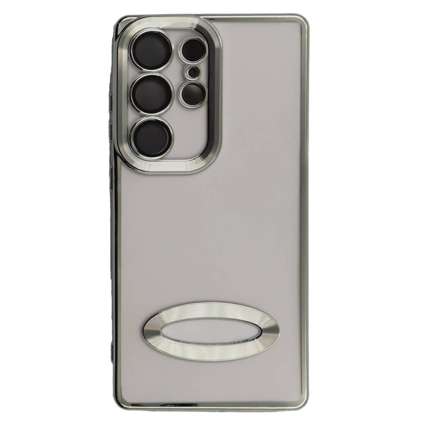 Samsung S25 Ultra Metal Çerçeveli Şeffaf Mıknatıslı Kılıf Beyaz - 1