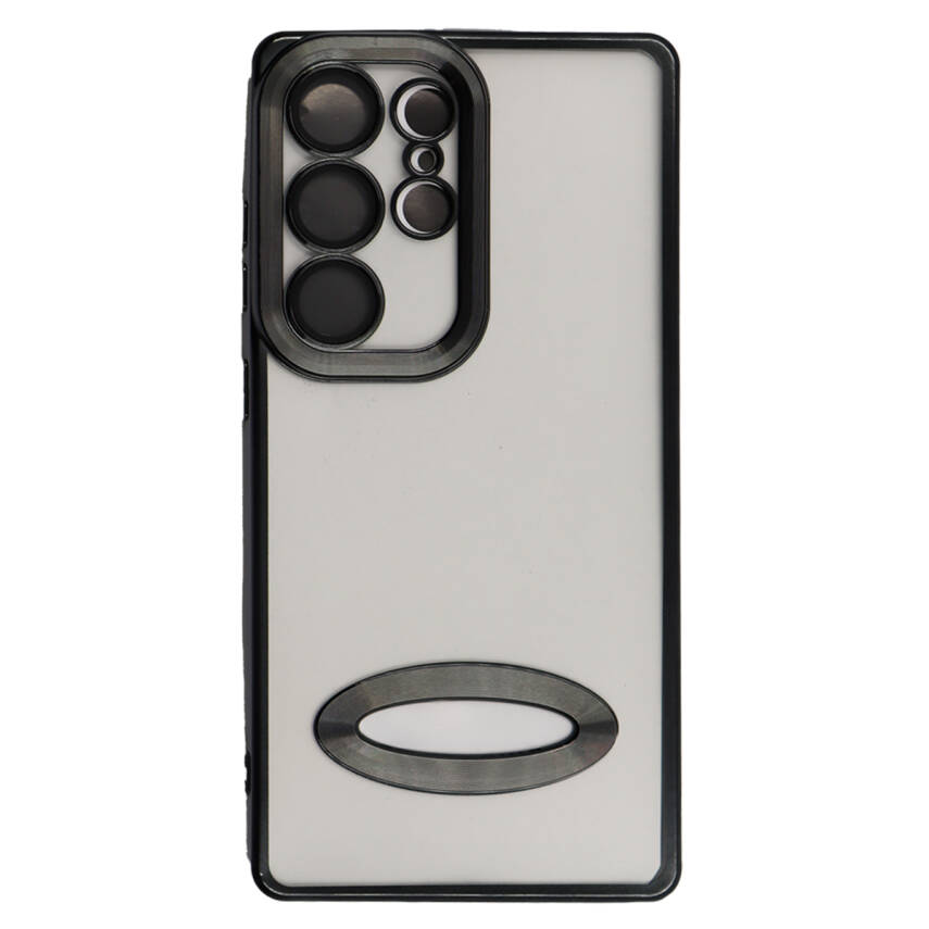 Samsung S25 Ultra Metal Çerçeveli Şeffaf Mıknatıslı Kılıf Siyah - 1