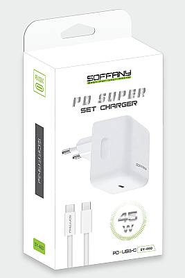 Sy-460 45W PD Süper Hızlı Şarj Seti Type-C to Type-C Kablolu