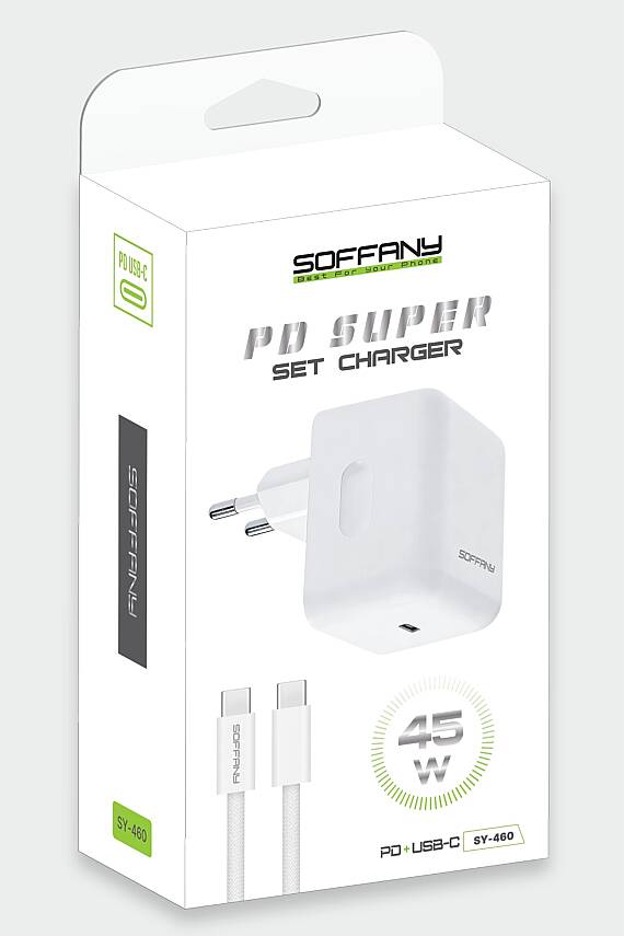 Sy-460 45W PD Süper Hızlı Şarj Seti Type-C to Type-C Kablolu - 1
