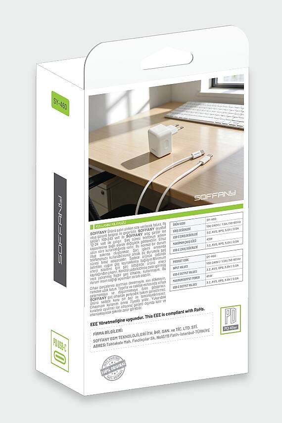 Sy-460 45W PD Süper Hızlı Şarj Seti Type-C to Type-C Kablolu - 2