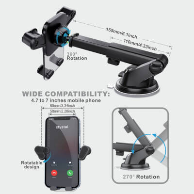 HY-710 360° Torpido Üstü Vantuzlu Araç İçi Telefon Tutucu - 2