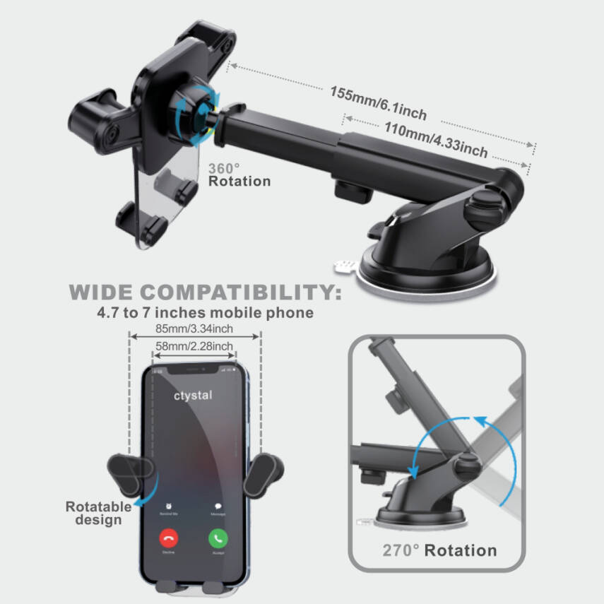 HY-710 360° Torpido Üstü Vantuzlu Araç İçi Telefon Tutucu - 2
