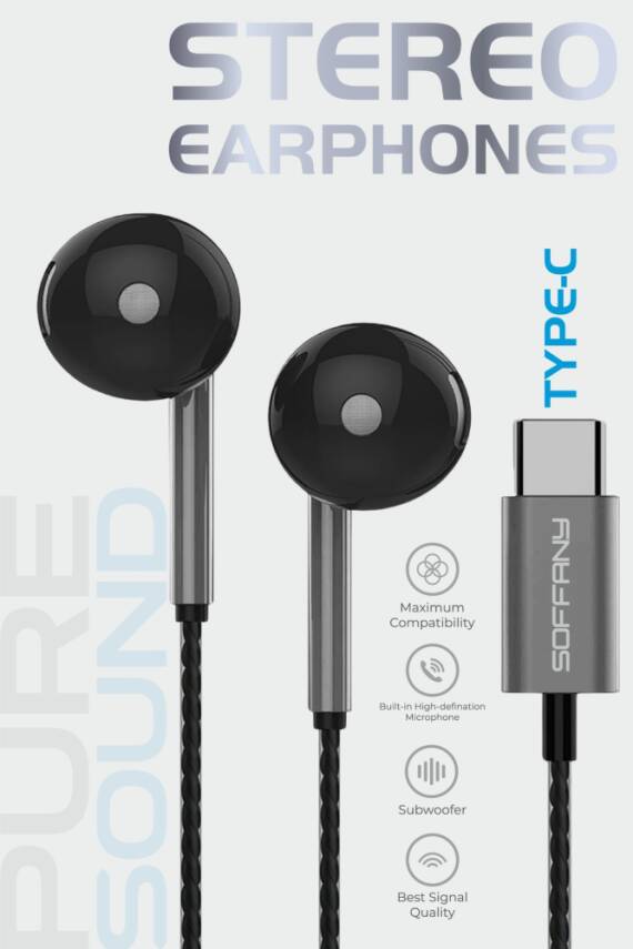 HF-91 Type-C Girişli / Kablolu Kulaklık / Siyah - 1